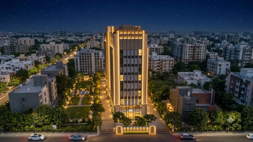 the balmoral building drone night view